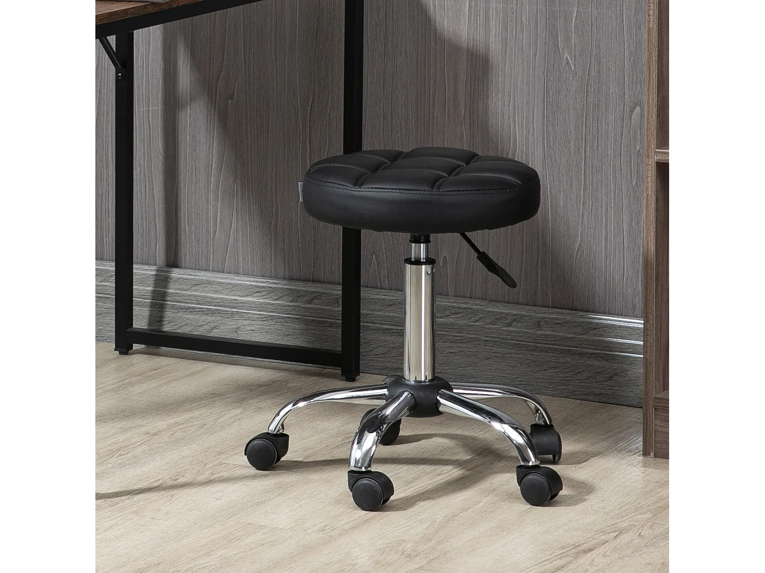 Sgabello girevole rotondo con ruote e altezza regolabile nero