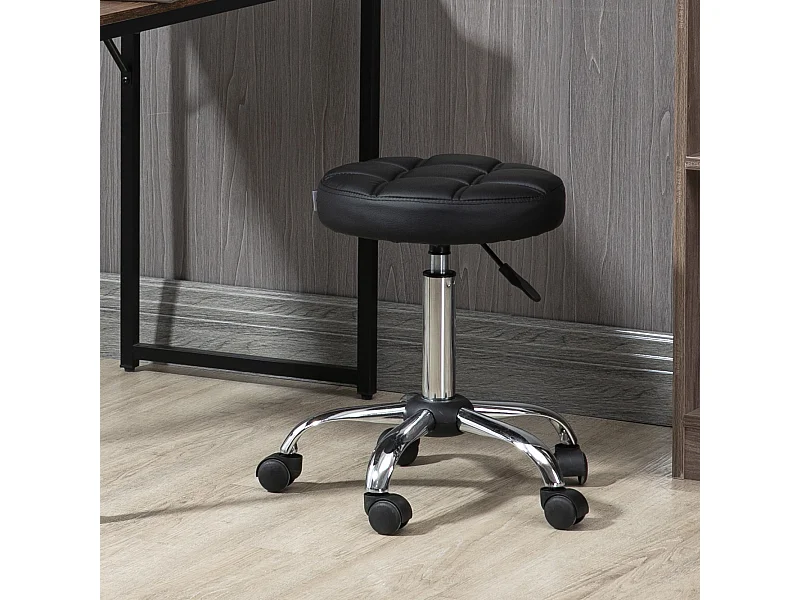 Sgabello girevole rotondo con ruote e altezza regolabile nero