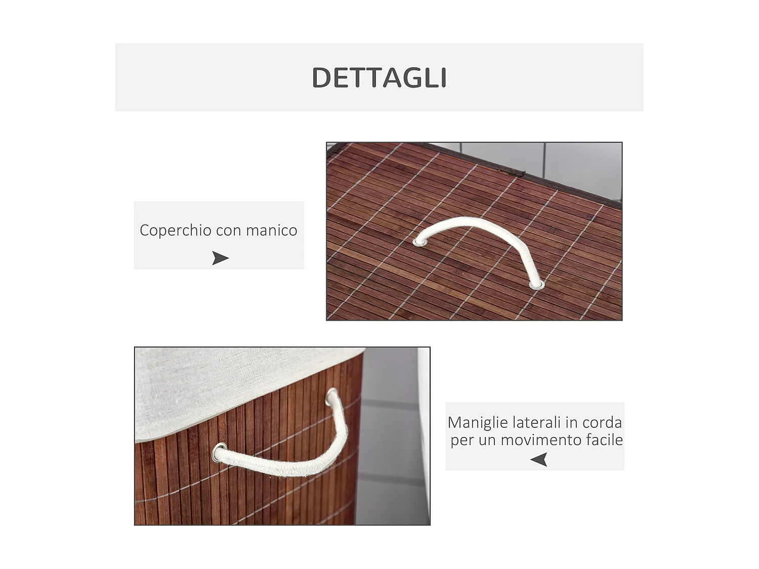 Cesto portabiancheria in bambù a 2 scomparti con coperchio