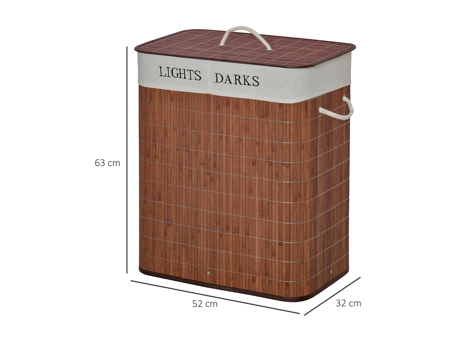 Cesto portabiancheria in bambù a 2 scomparti con coperchio