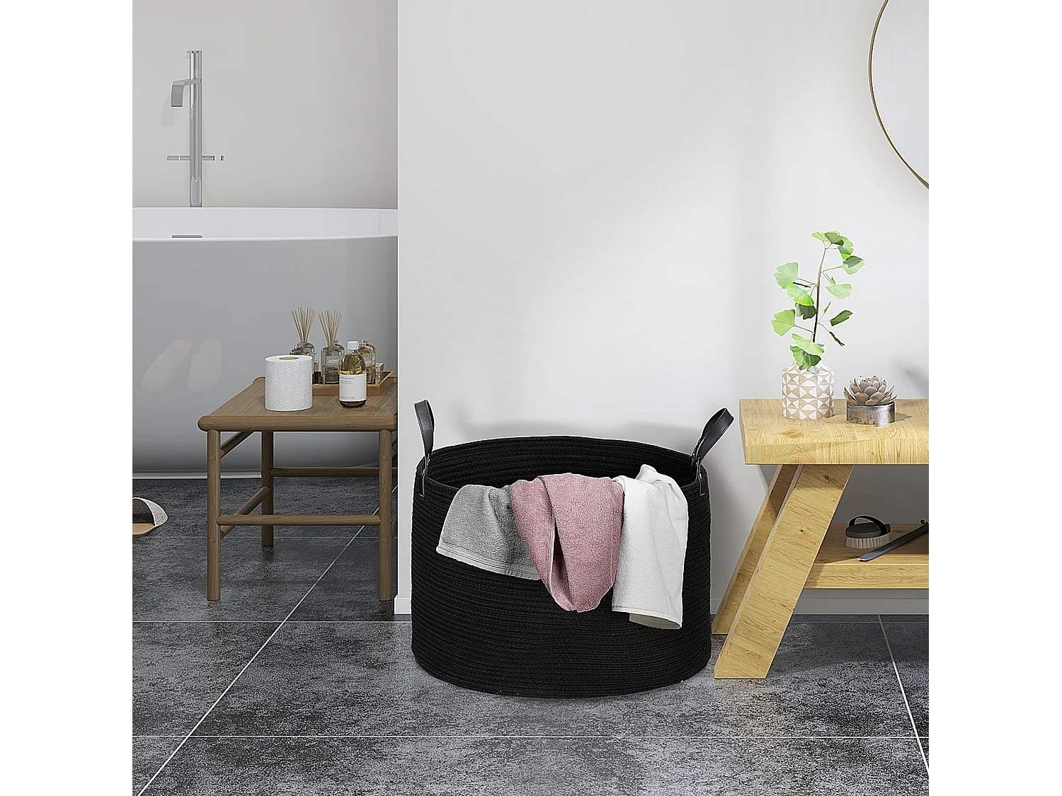 Cesto portabiancheria da 88l portatile e pieghevole Ø56x35.5 cm nero