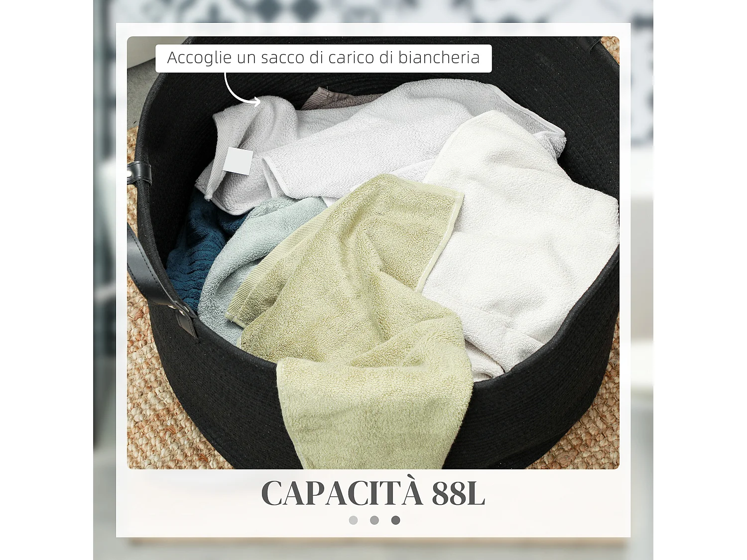 Cesto portabiancheria da 88l portatile e pieghevole Ø56x35.5 cm nero