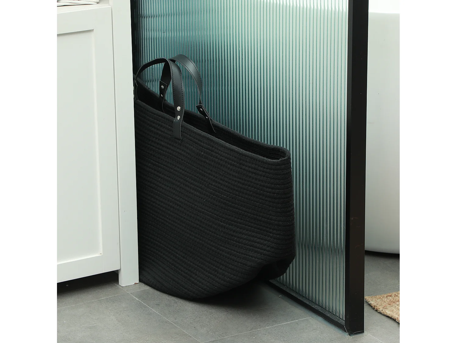 Cesto portabiancheria da 88l portatile e pieghevole Ø56x35.5 cm nero