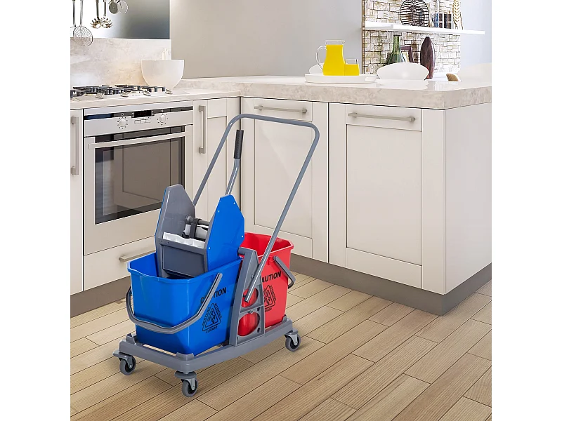 Carrello Pulizie Professionale con Ruote 2 Secchi da 25L e Strizzatore