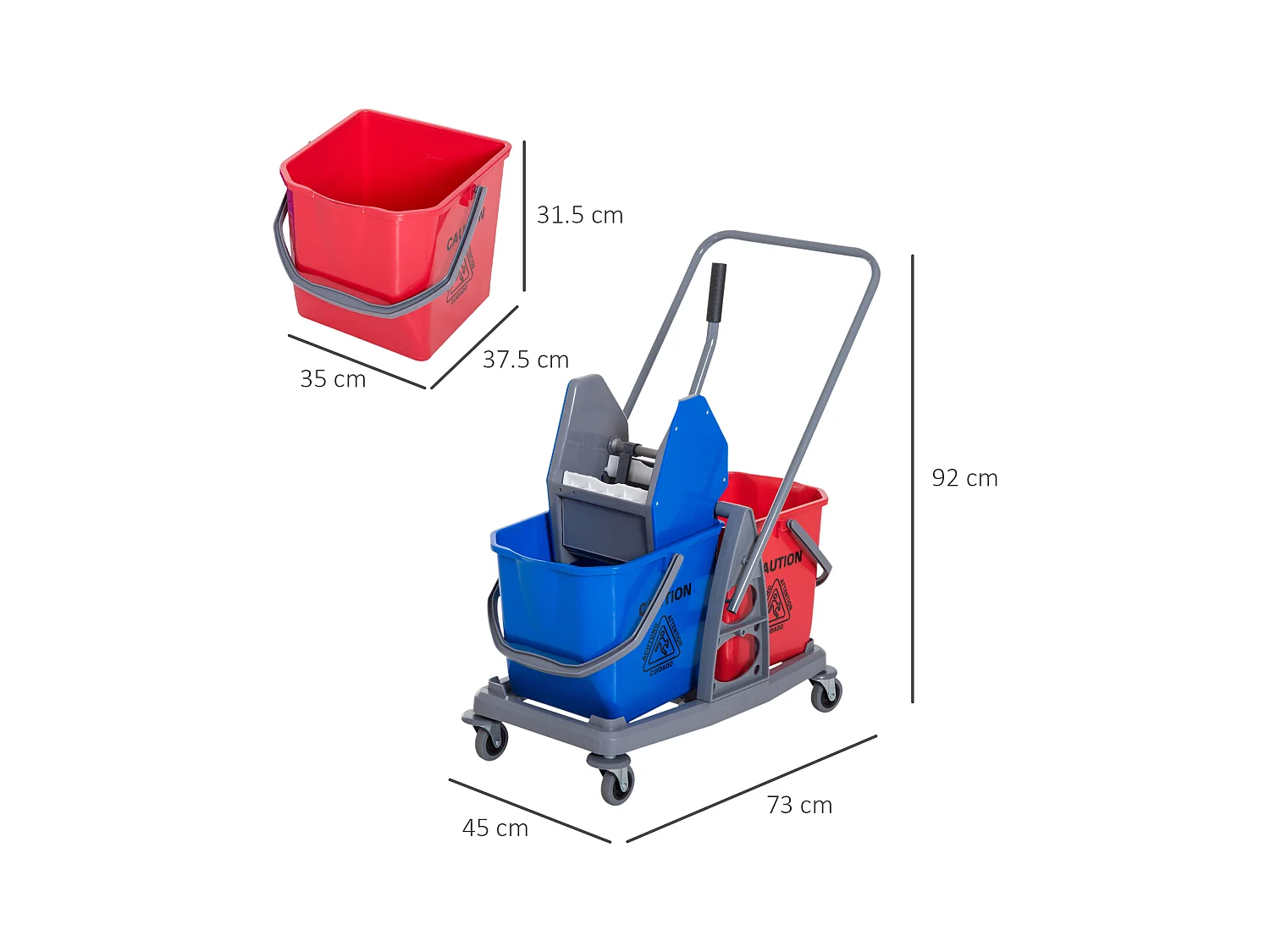 Carrello Pulizie Professionale con Ruote 2 Secchi da 25L e Strizzatore