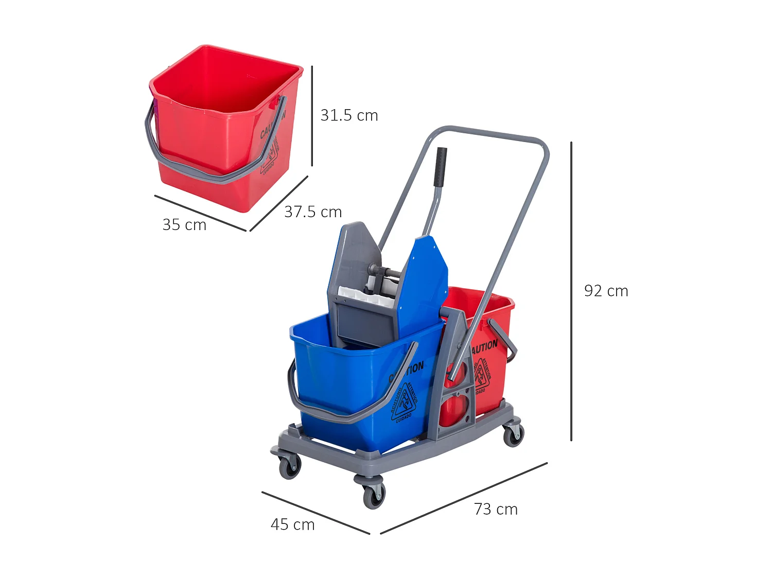 Carrello Pulizie Professionale con Ruote 2 Secchi da 25L e Strizzatore