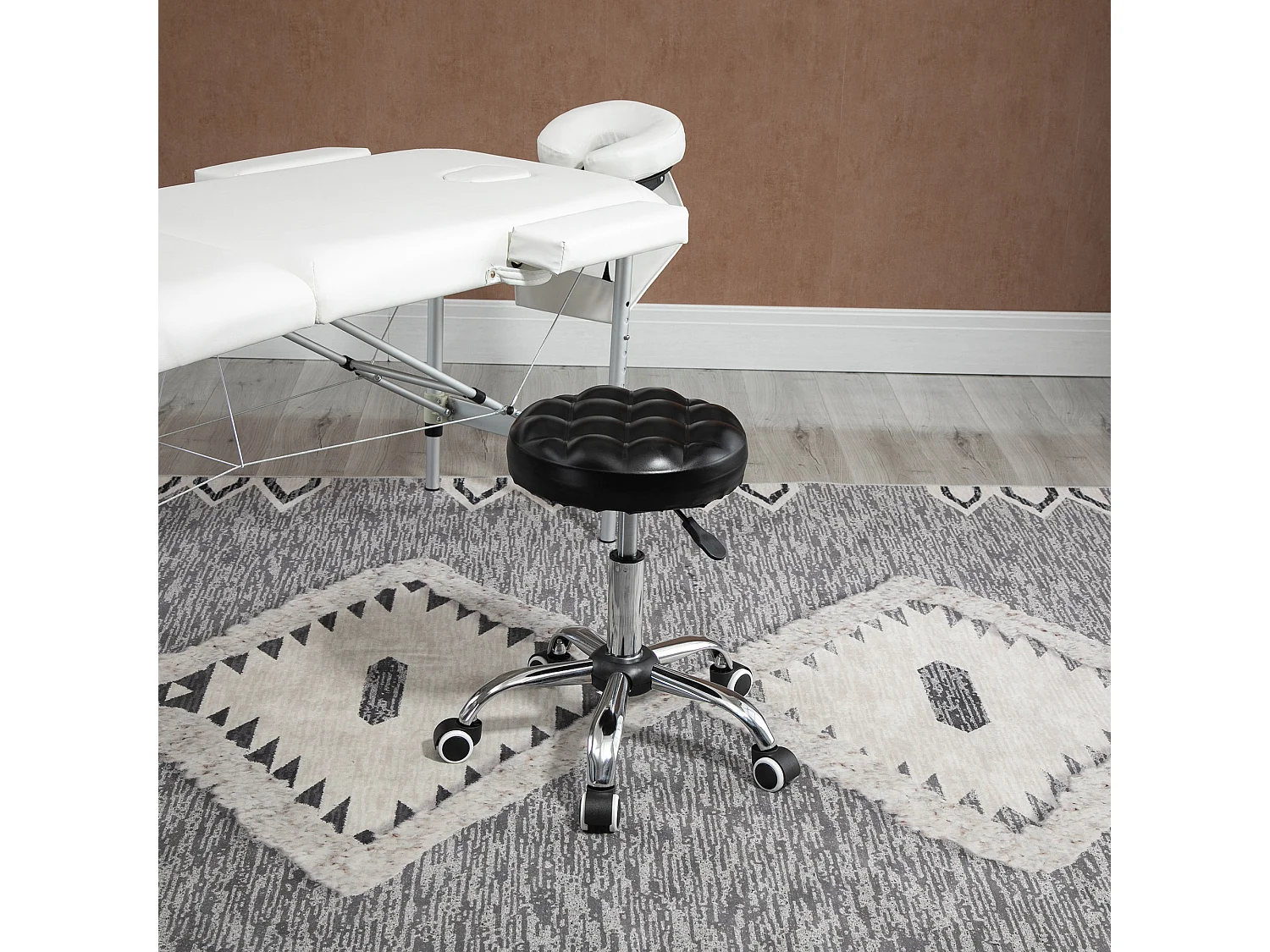 Sgabello ad altezza regolabile 5 ruote in acciaio e gommapiuma