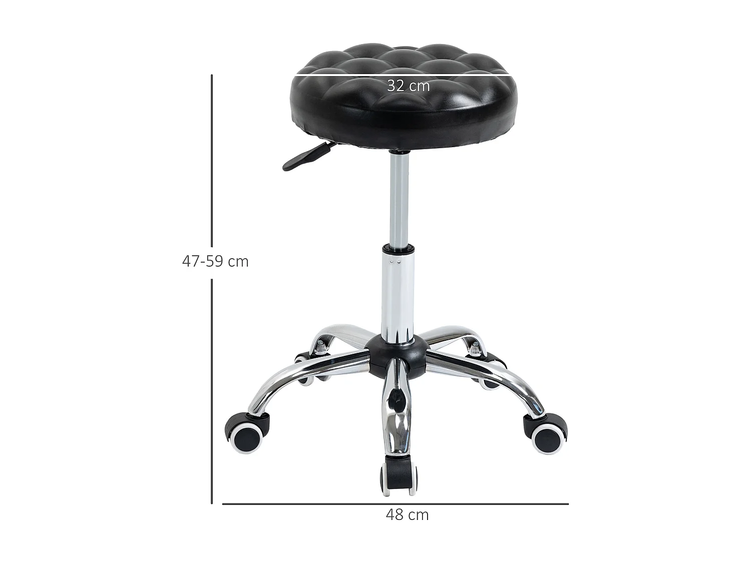 Sgabello ad altezza regolabile 5 ruote in acciaio e gommapiuma