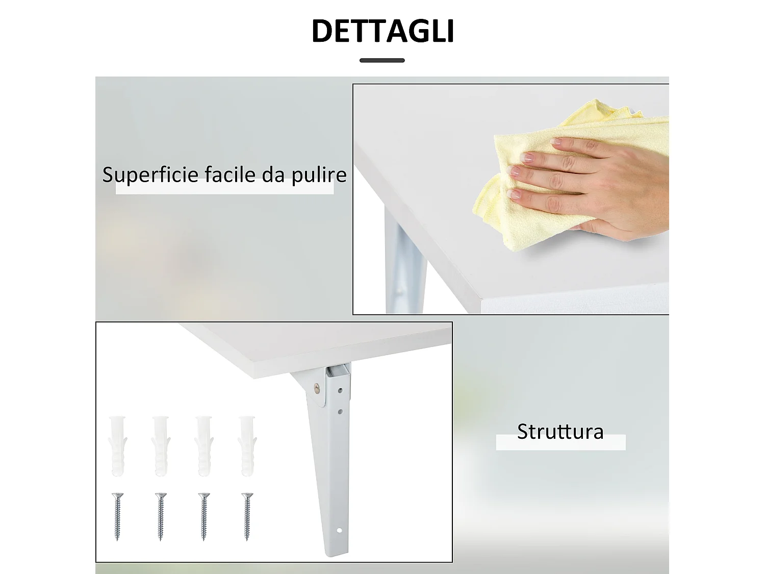 Tavolino a muro pieghevole salvaspazio per studio e cucina