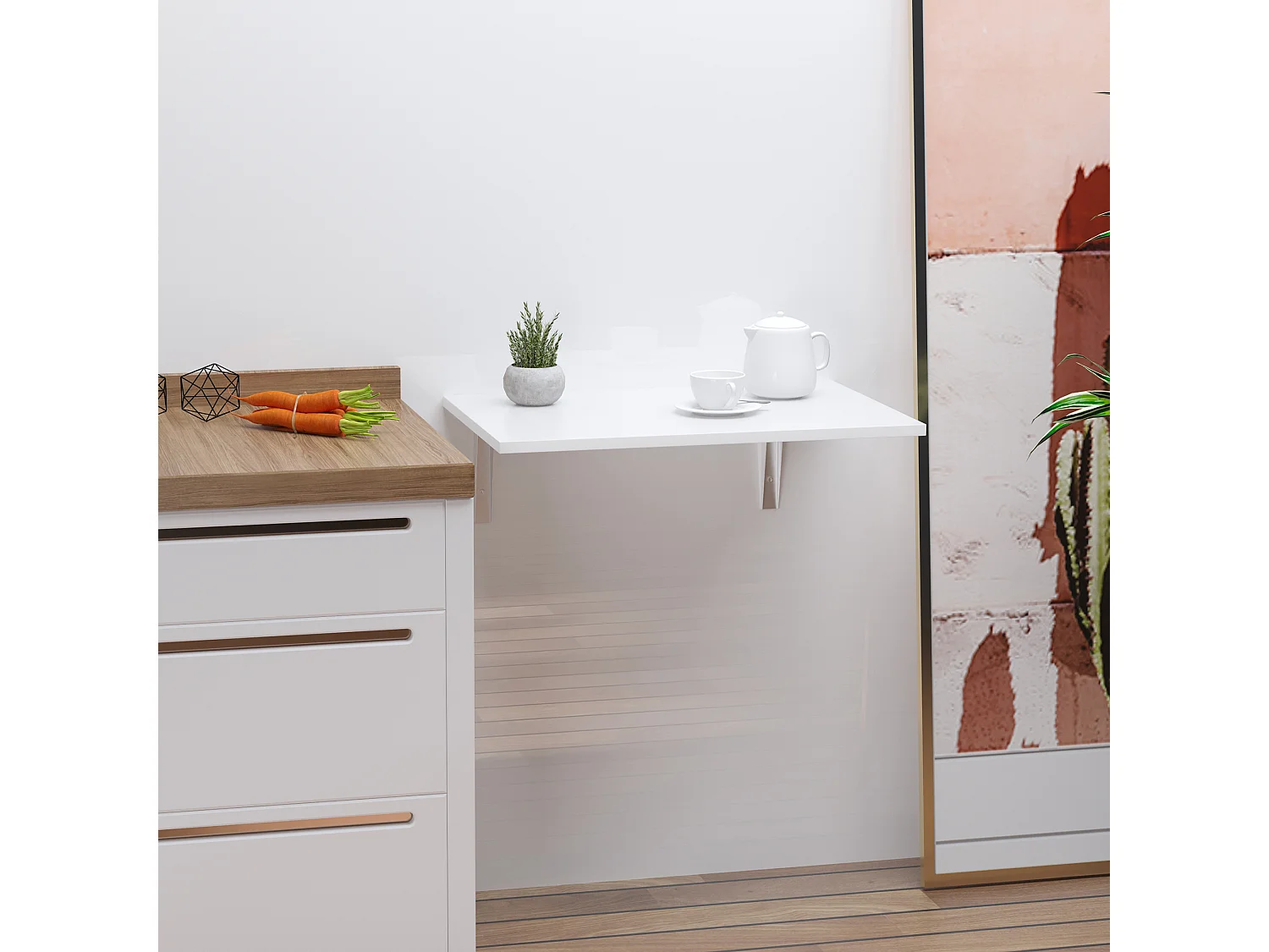 Tavolino a muro pieghevole salvaspazio per studio e cucina