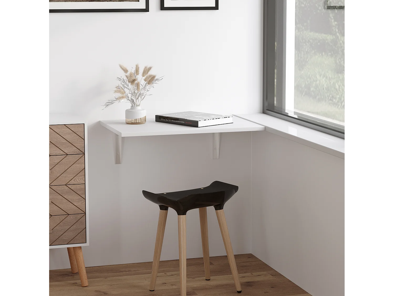 Tavolino a muro pieghevole salvaspazio per studio e cucina