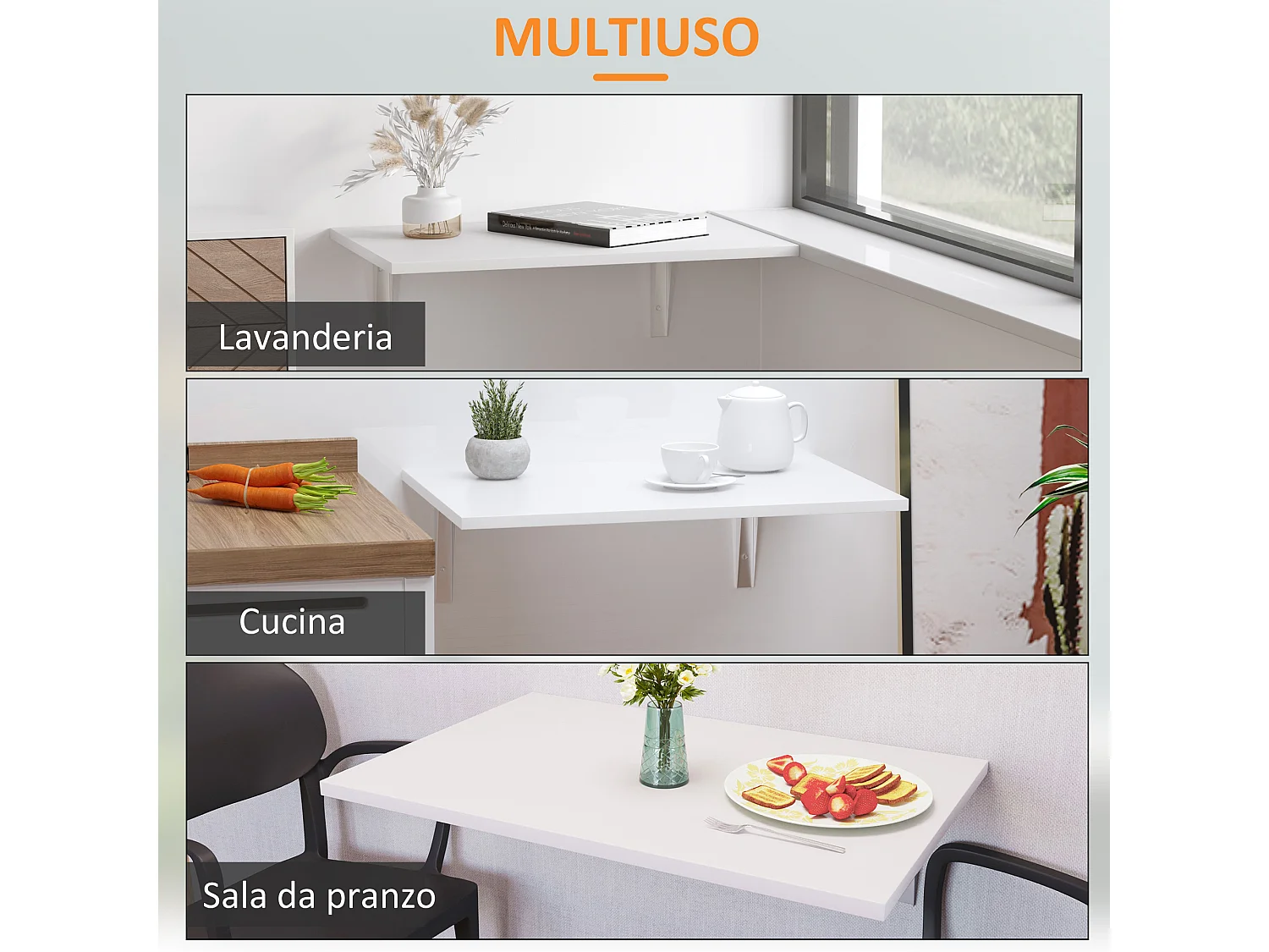 Tavolino a muro pieghevole salvaspazio per studio e cucina