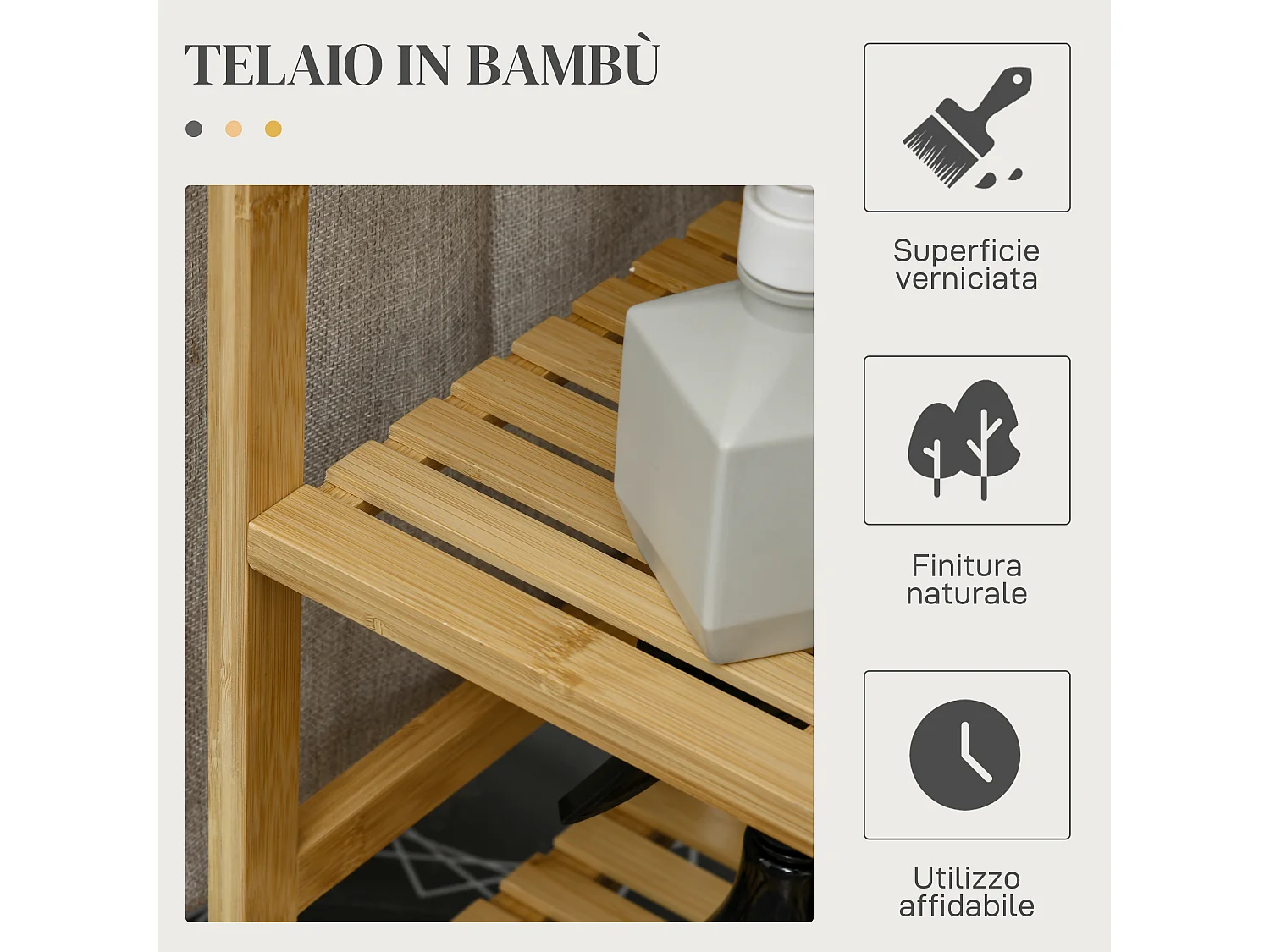 Cestino portabiancheria in bambù con asse da stiro Ripiano a 3 livelli