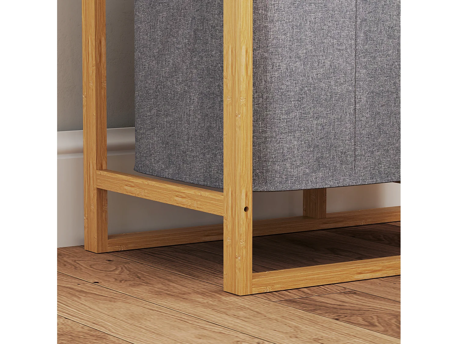 Cesto portabiancheria con borsa estraibile e ripiani a doghe in bambù