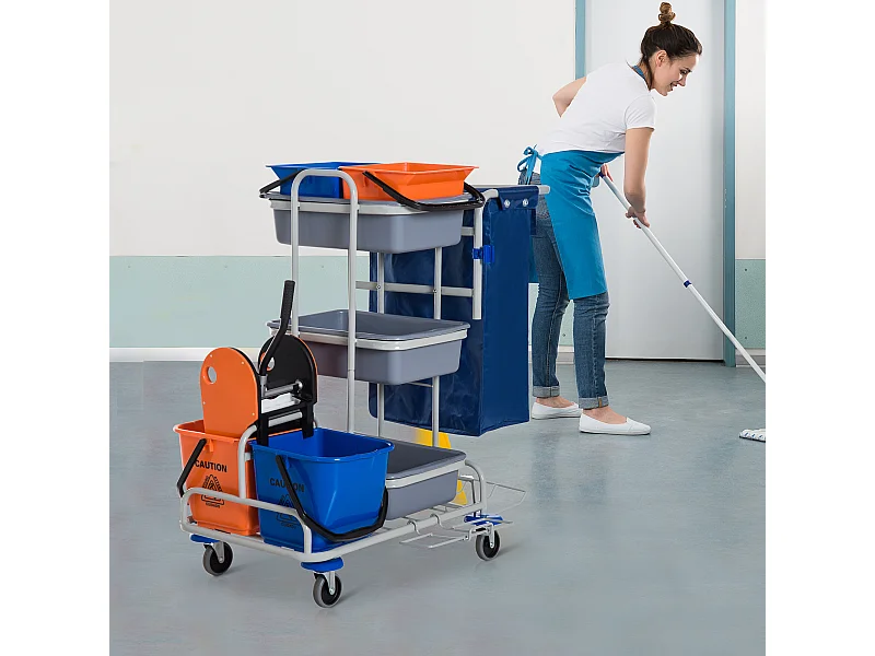 Carrello per Pulizie Professionale Secchio con Strizzatore e Rotelle