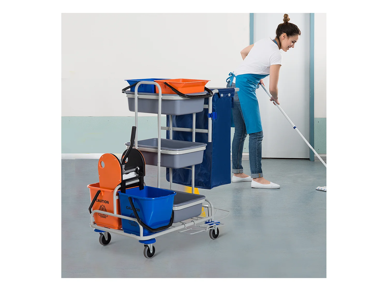 Carrello per Pulizie Professionale Secchio con Strizzatore e Rotelle
