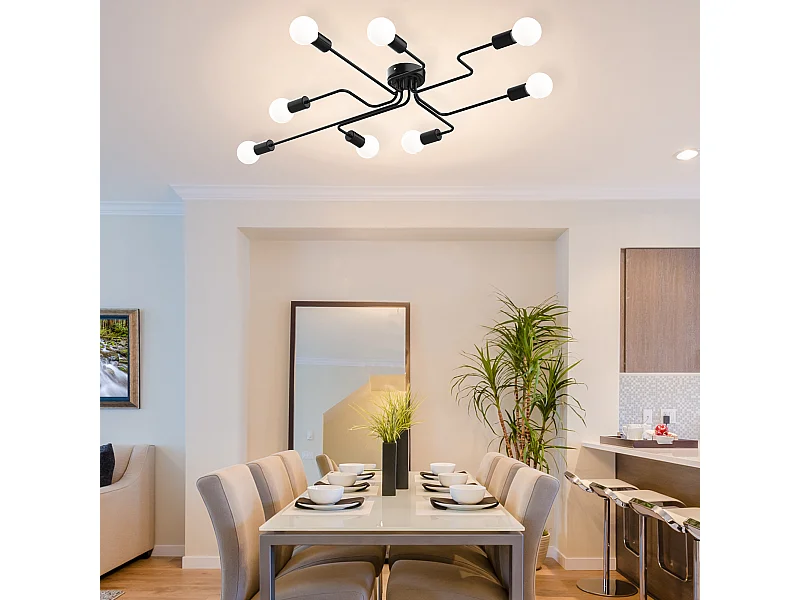 Lampadario a soffitto moderno 8 punti luce in metallo nero