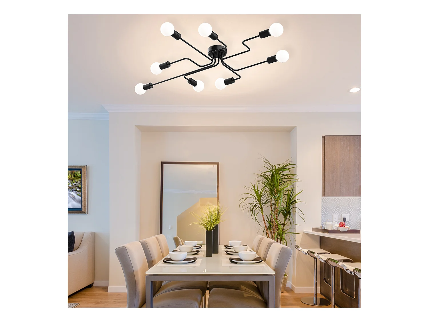 Lampadario a soffitto moderno 8 punti luce in metallo nero