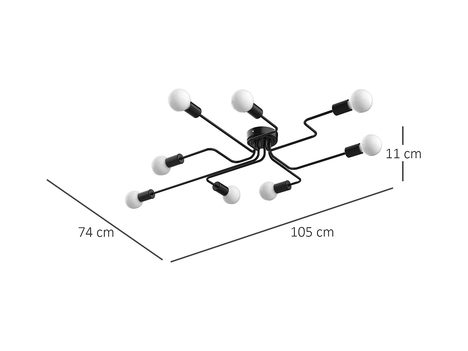 Lampadario a soffitto moderno 8 punti luce in metallo nero