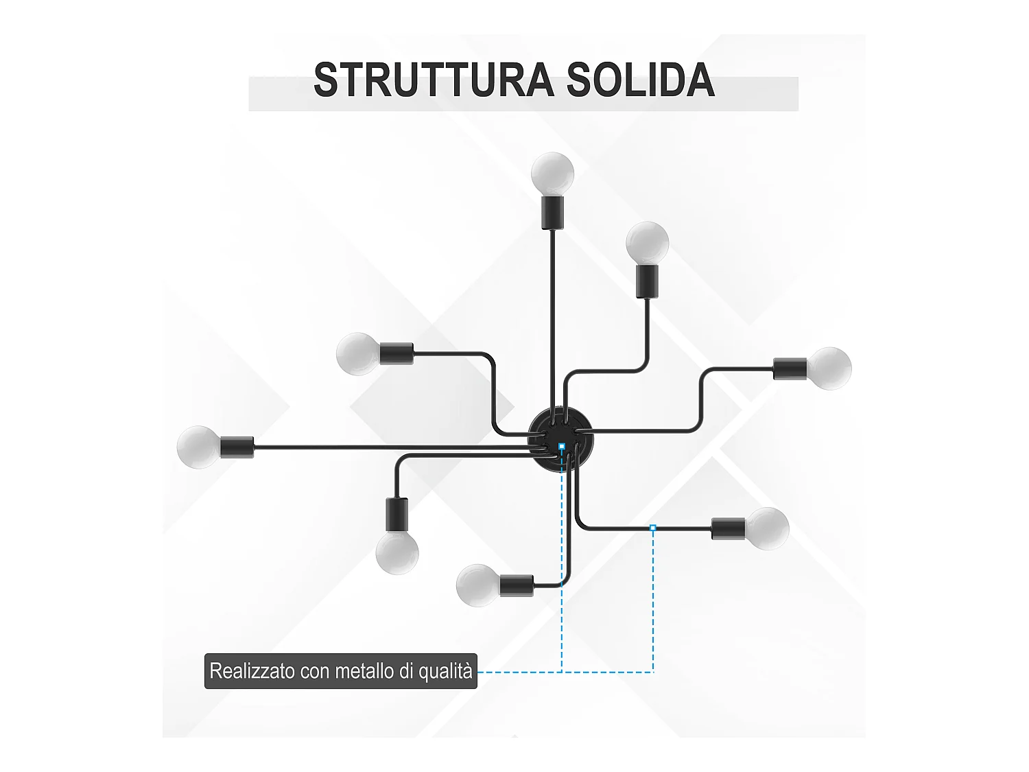 Lampadario a soffitto moderno 8 punti luce in metallo nero