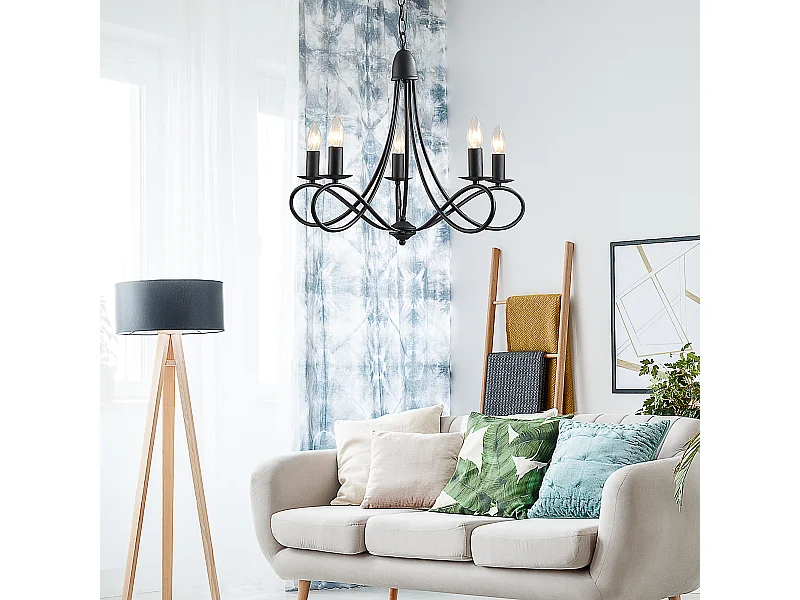 Lampadario a soffitto stile rustico in acciaio nero