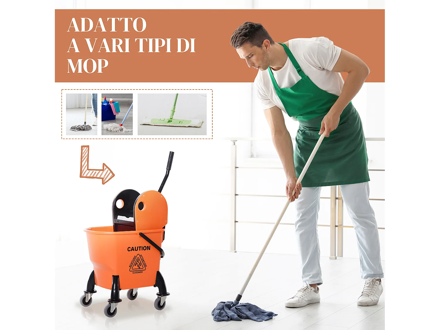 Carrello Lavapavimenti Professionale Secchio 26L e Strizzatore Rimovibile