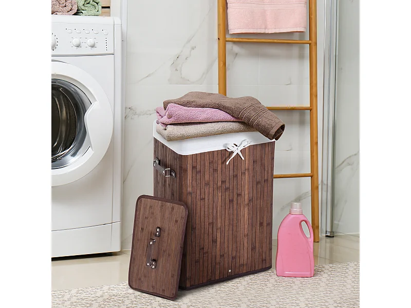 Cesto biancheria con coperchio bambù e sacco tessuto rimovibile
