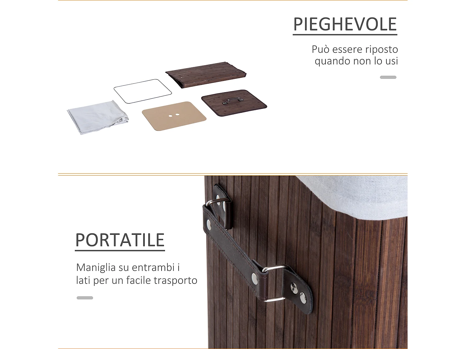 Cesto biancheria con coperchio bambù e sacco tessuto rimovibile