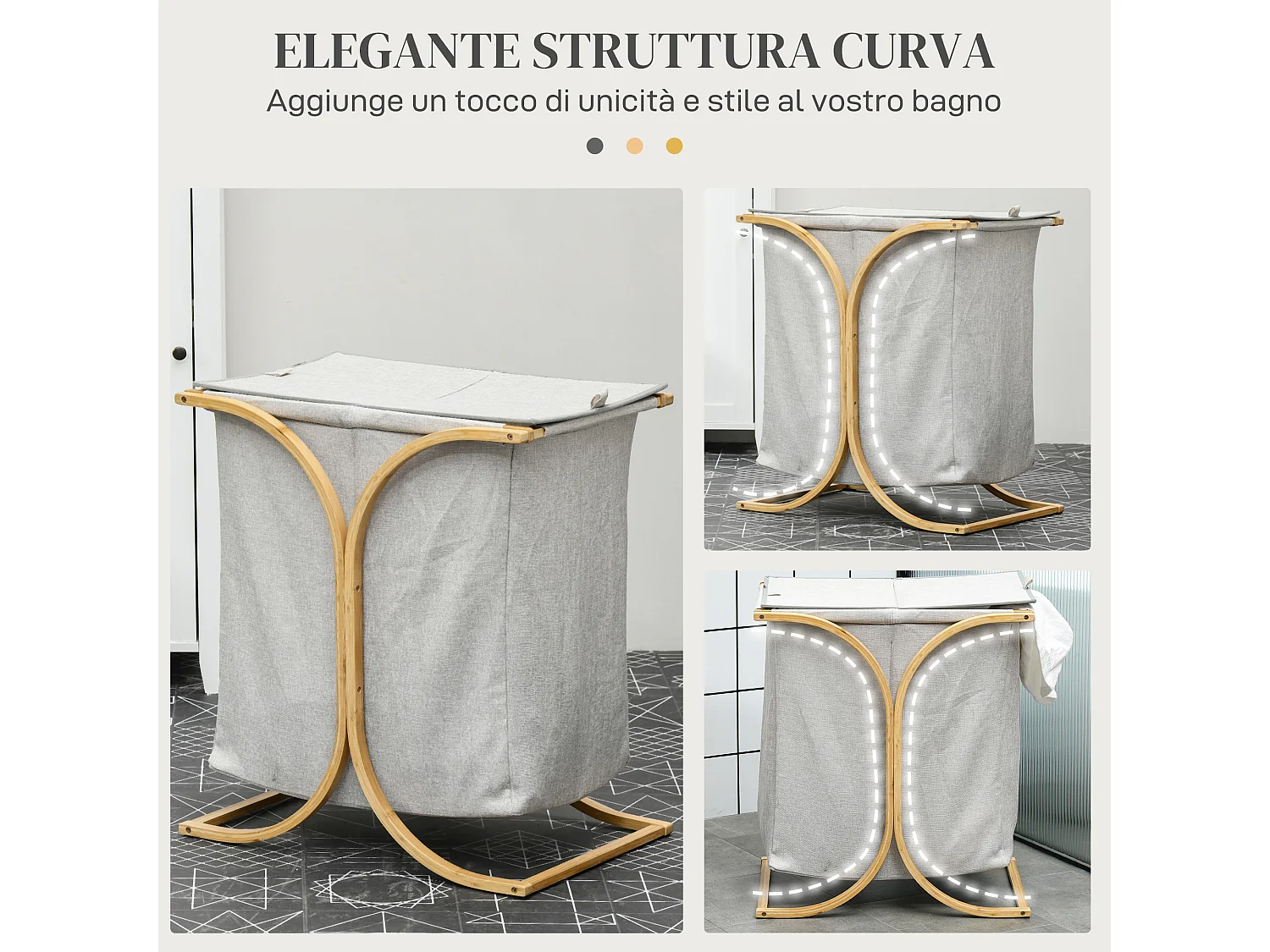 Portabiancheria a 2 cesti con coperchio in bambù e poliestere