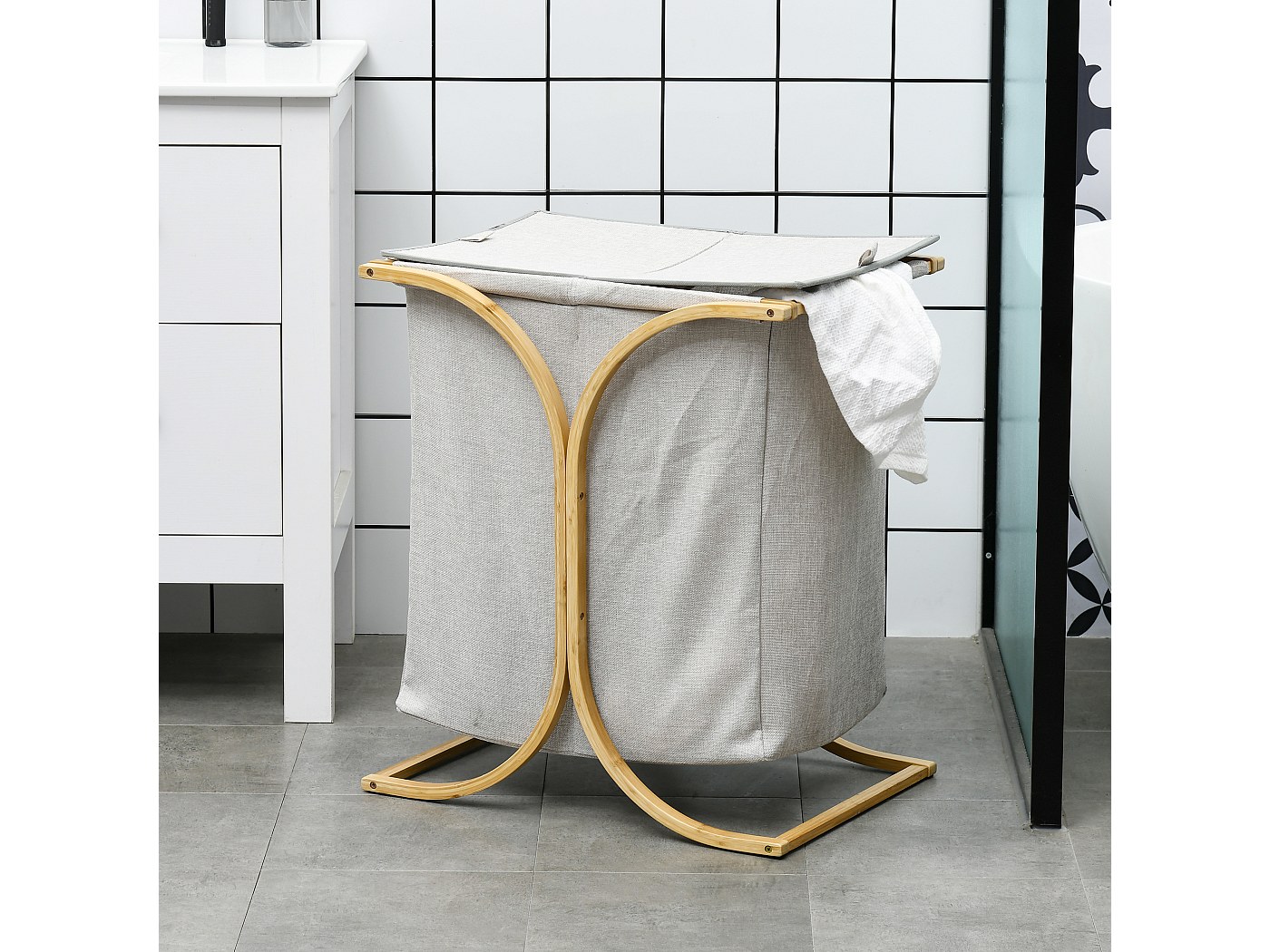 URBNLIVING Cesto Portabiancheria 60L Con Coperchio E Fori Arieggiati | Plastica Resistente Colore Verde Ottano | Antimuffa Per Bagno E Lavanderia
