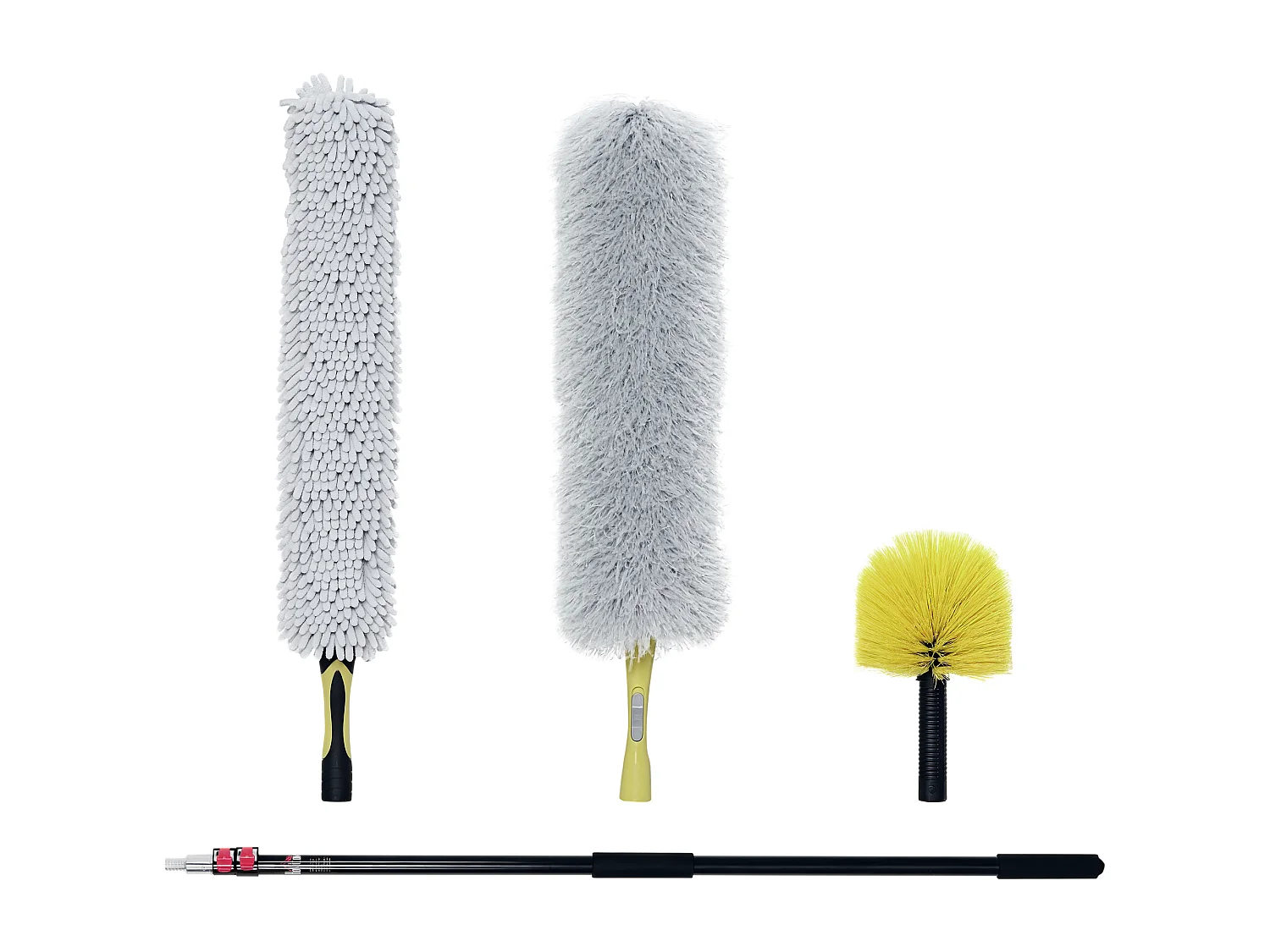 Kit di pulizia per casa e ufficio con 3 spolverini e asta lunga