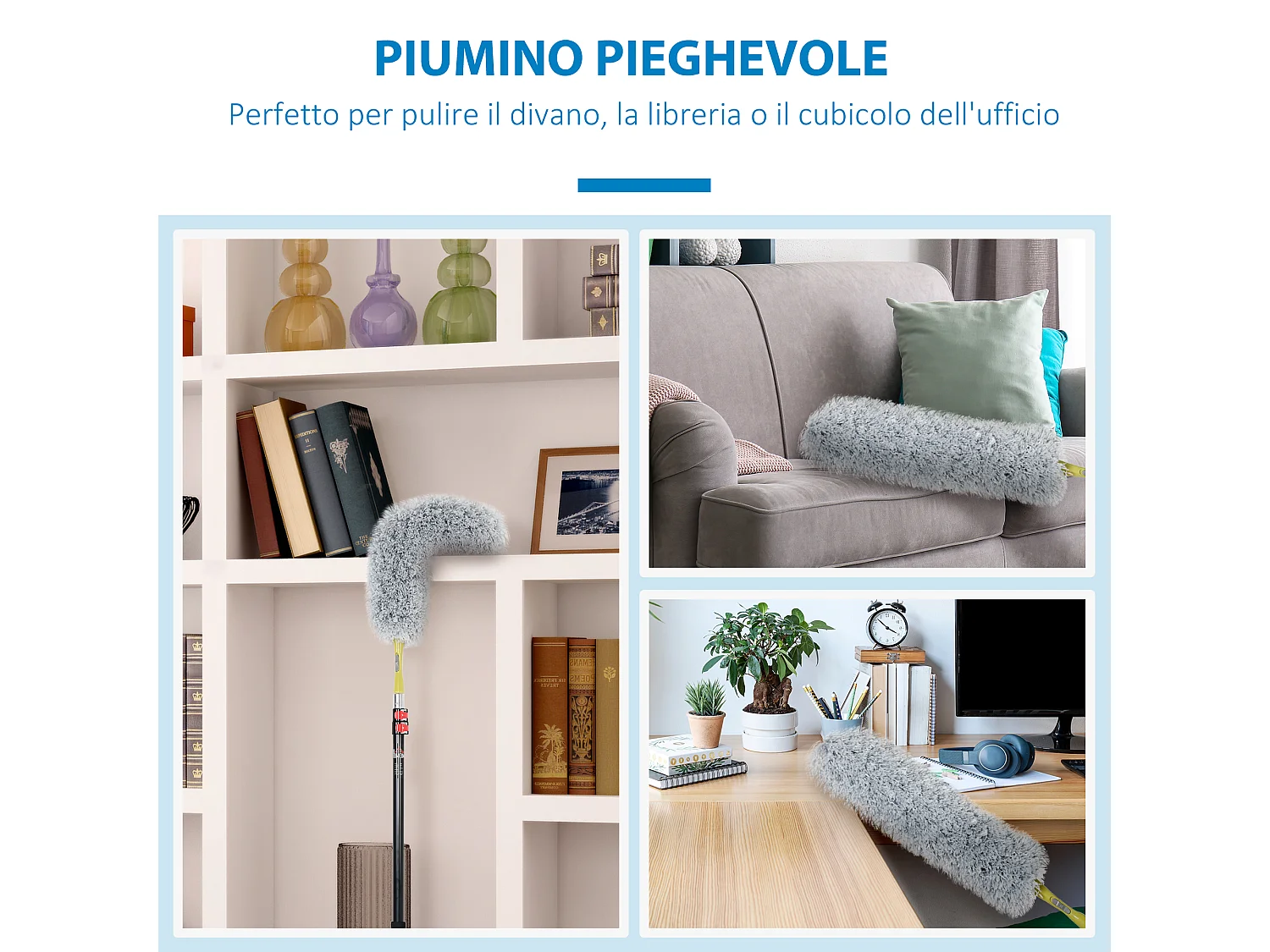 Kit di pulizia per casa e ufficio con 3 spolverini e asta lunga