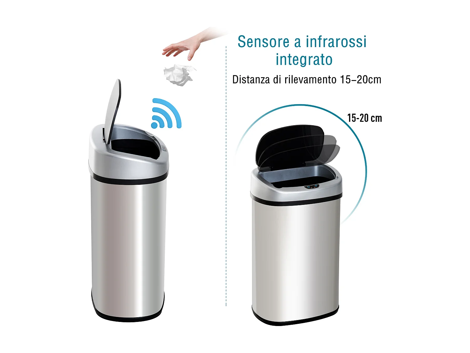 Pattumiera automatica 30l con sensore elettrico in acciaio inox