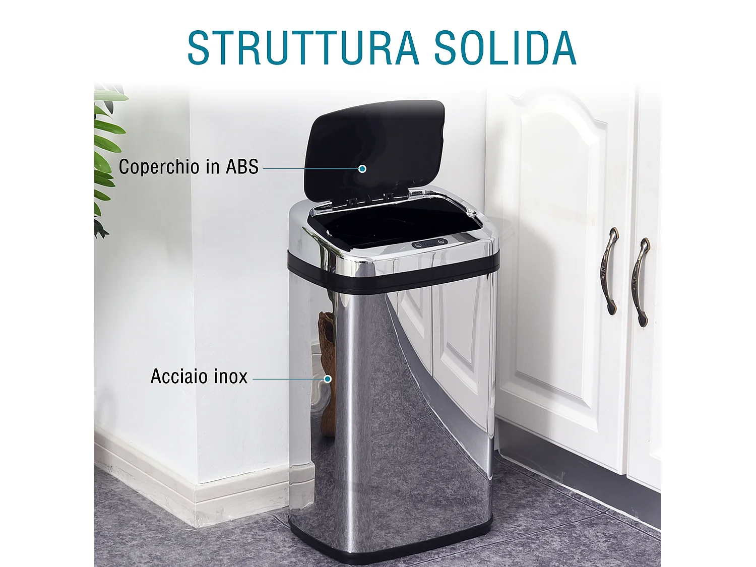 Pattumiera automatica 30l con sensore elettrico in acciaio inox