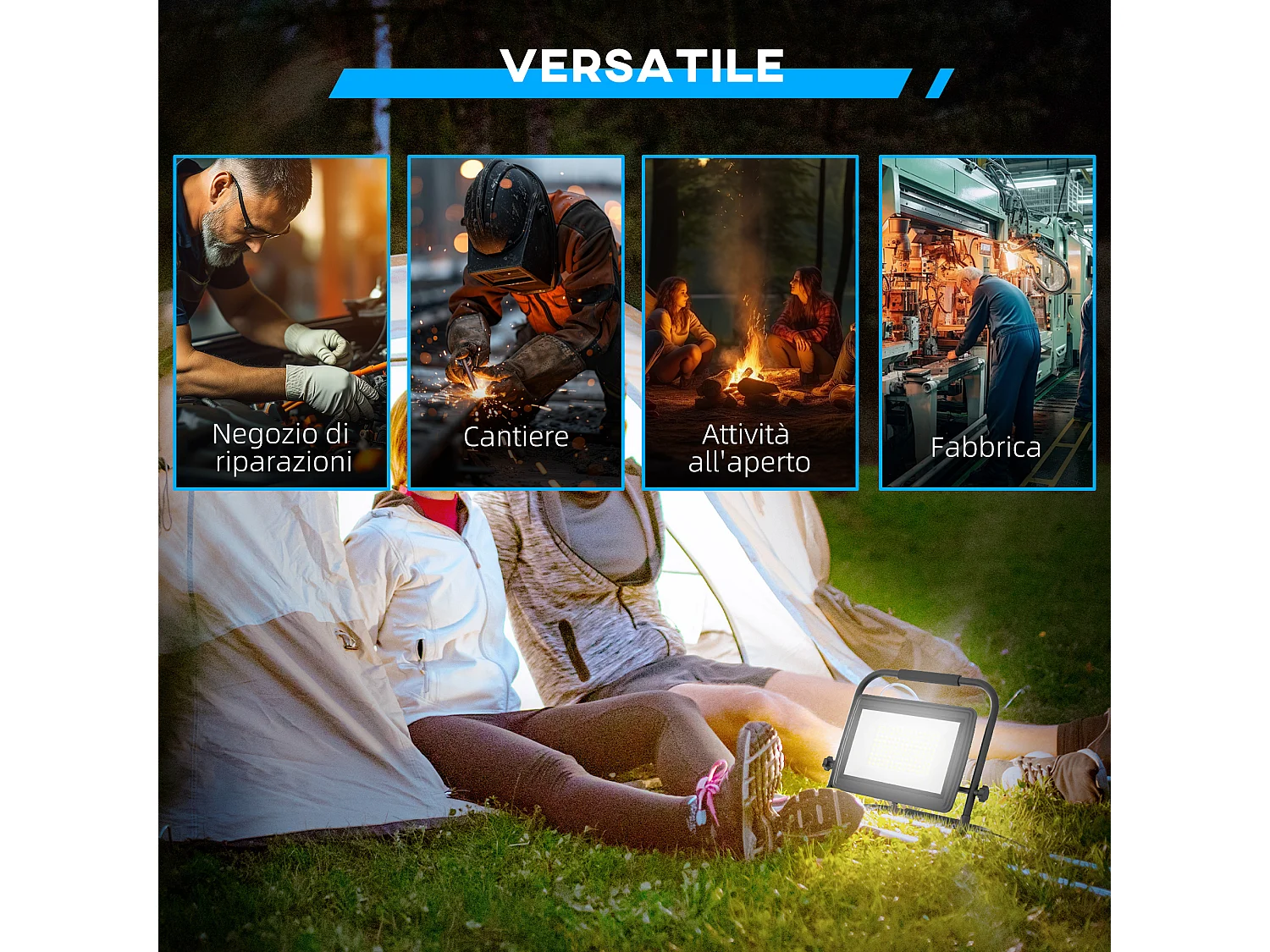 Faretto led da lavoro con testa girevole e supporto 35x20x32 cm nero