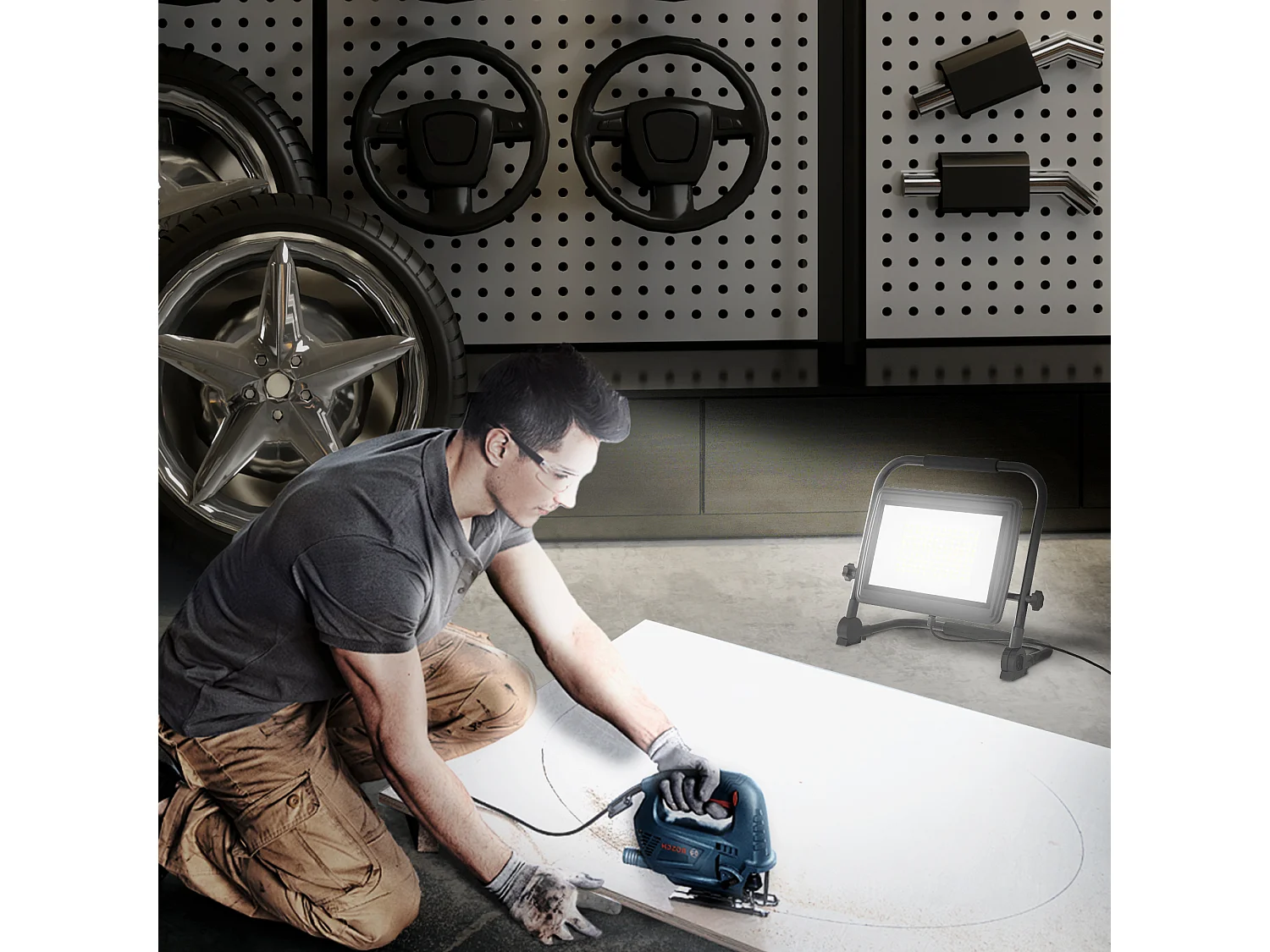 Faretto led da lavoro con testa girevole e supporto 35x20x32 cm nero