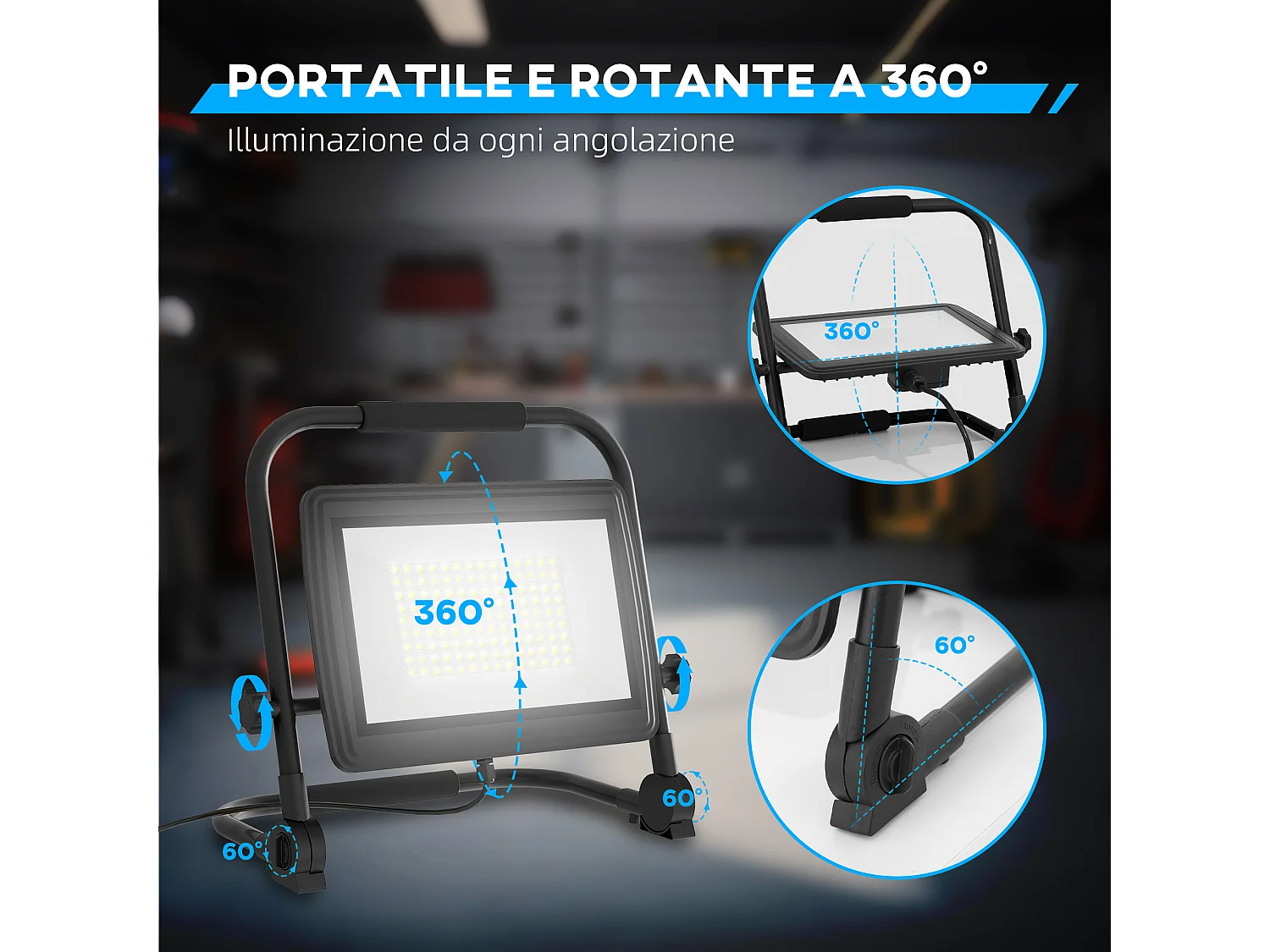 Faretto led da lavoro con testa girevole e supporto 35x20x32 cm nero