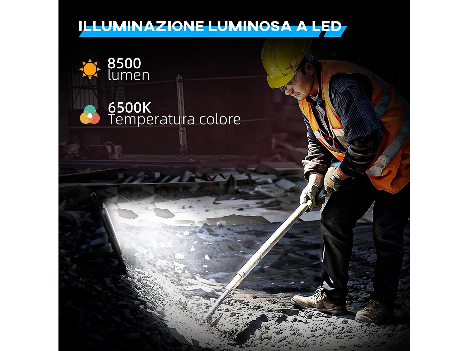 Faretto led da lavoro con testa girevole e supporto 35x20x32 cm nero