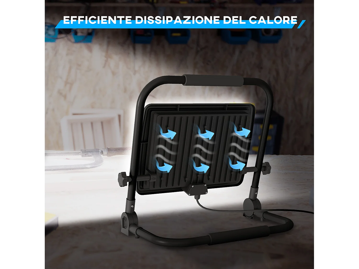 Faretto led da lavoro con testa girevole e supporto 35x20x32 cm nero