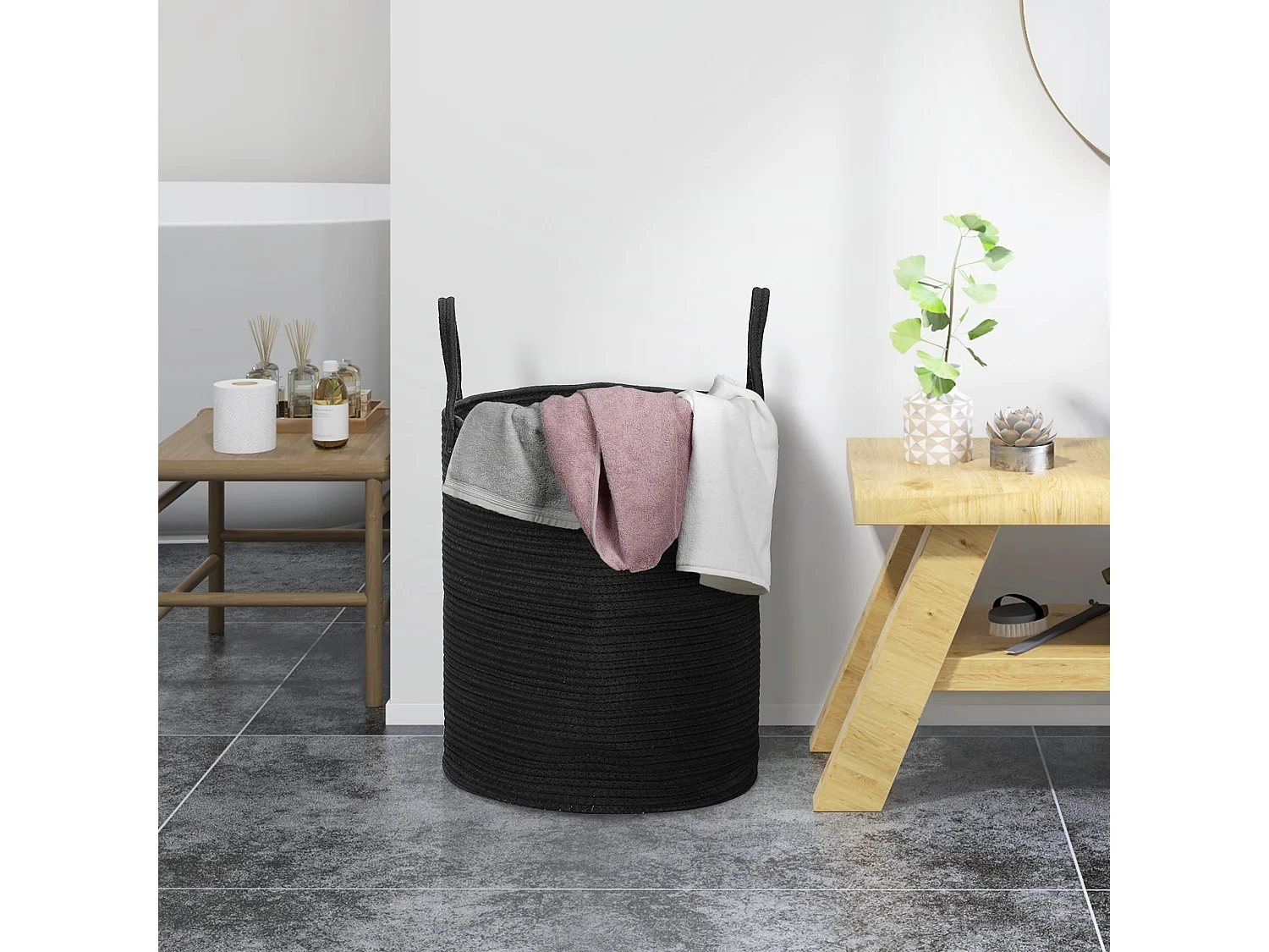 Cesto portabiancheria da 36l portatile e pieghevole Ø38x45 cm nero