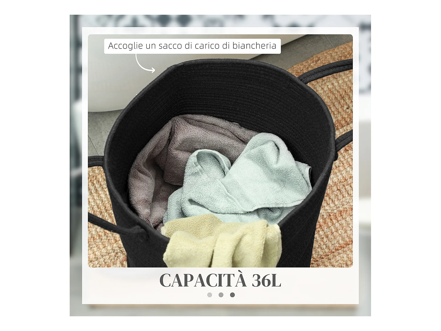 Cesto portabiancheria da 36l portatile e pieghevole Ø38x45 cm nero