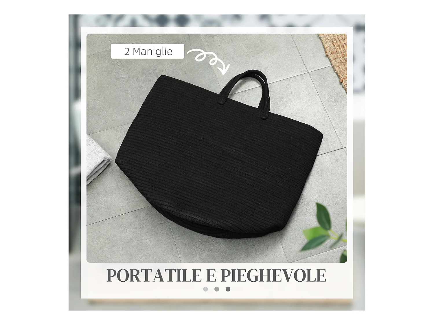 Cesto portabiancheria da 36l portatile e pieghevole Ø38x45 cm nero