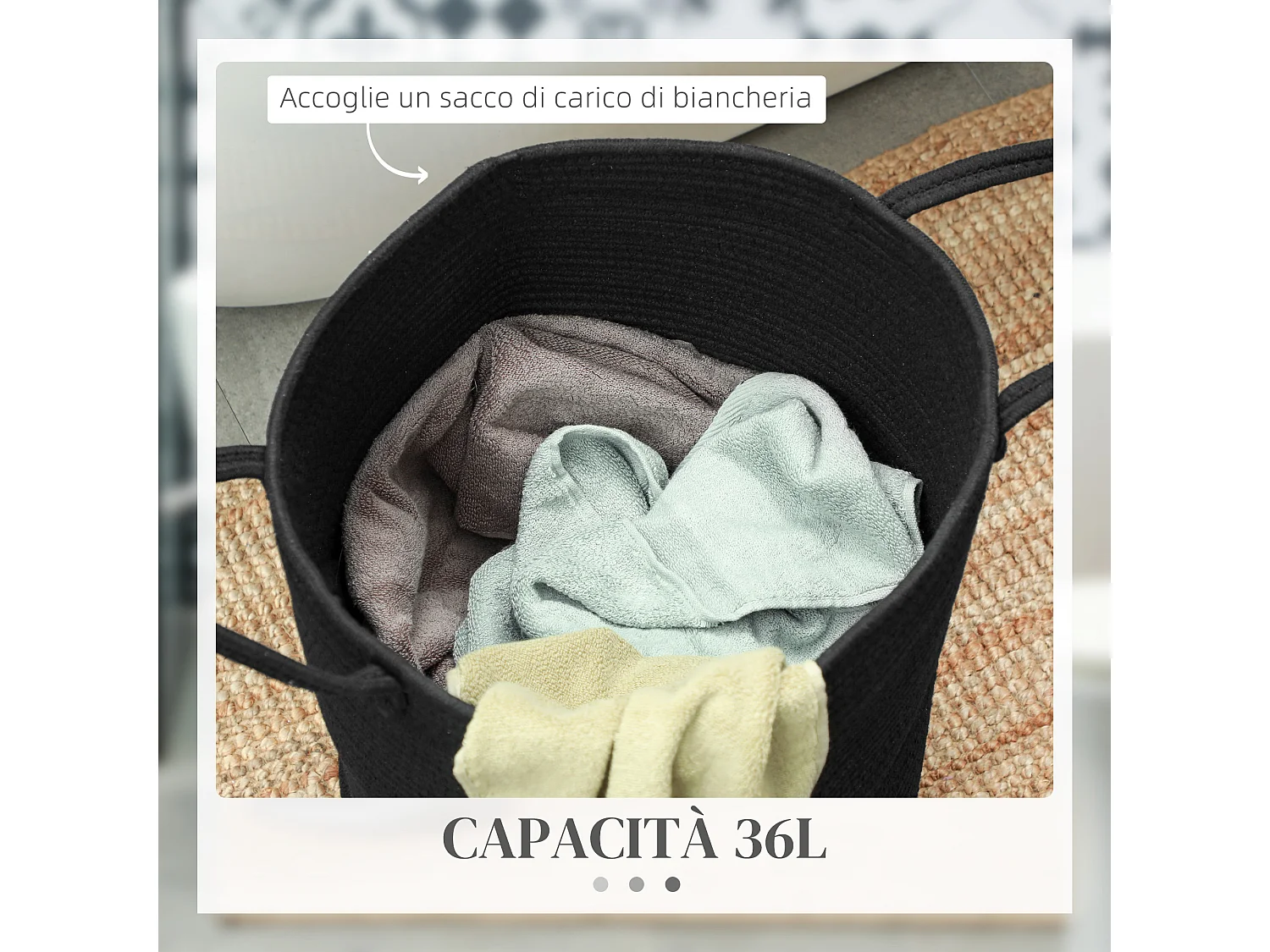 Cesto portabiancheria da 36l portatile e pieghevole Ø38x45 cm nero