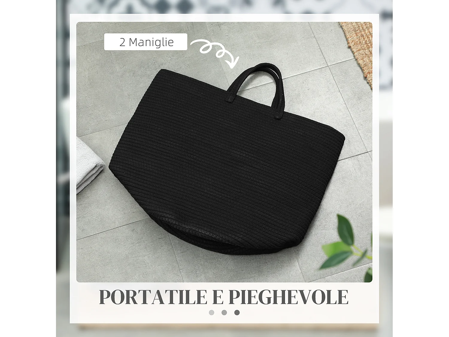 Cesto portabiancheria da 36l portatile e pieghevole Ø38x45 cm nero