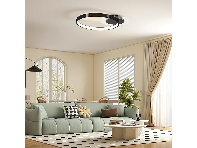 Plafoniera led moderna a 2 anelli con luminosità regolabile nero