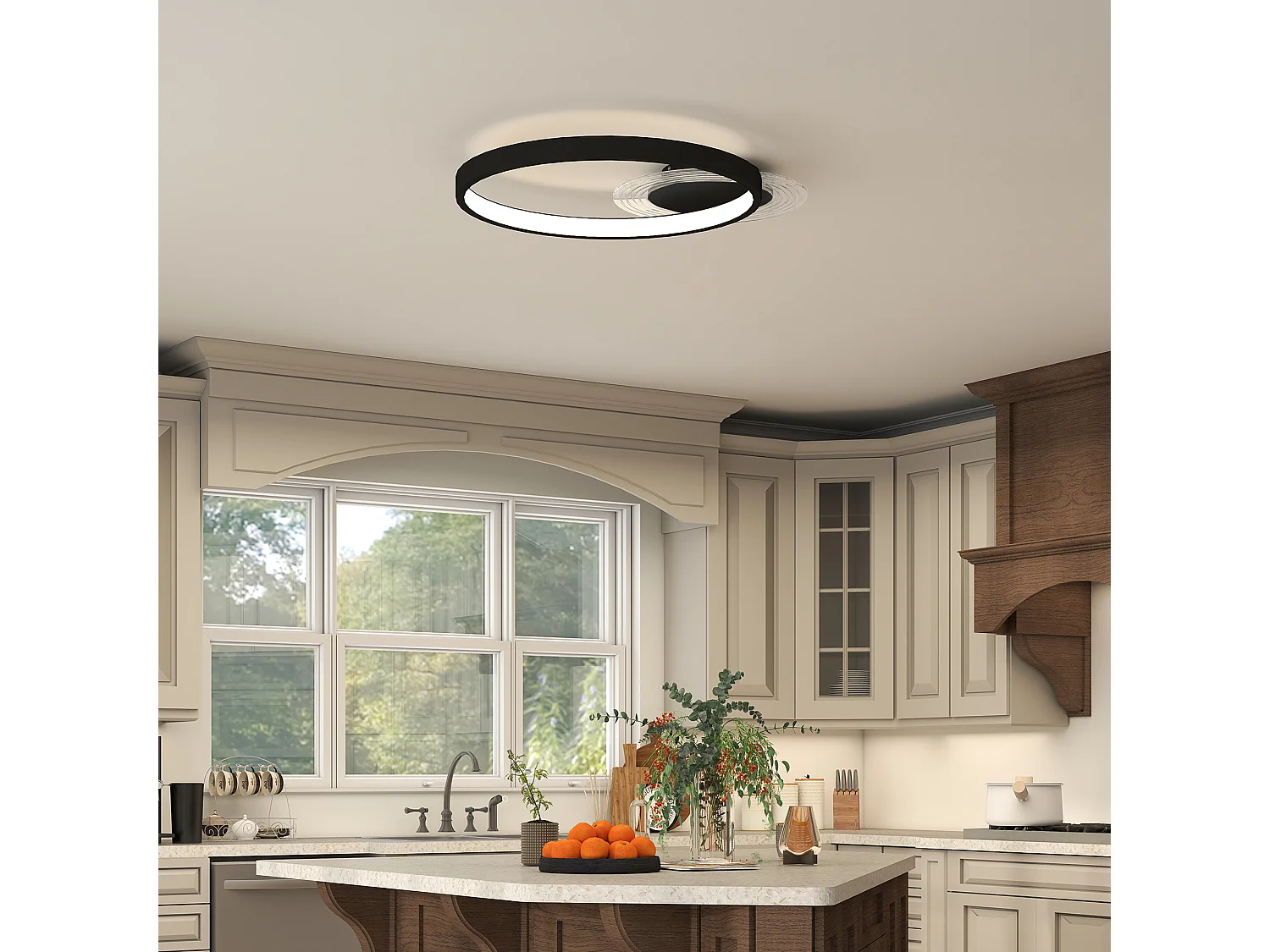 Plafoniera led moderna a 2 anelli con luminosità regolabile nero