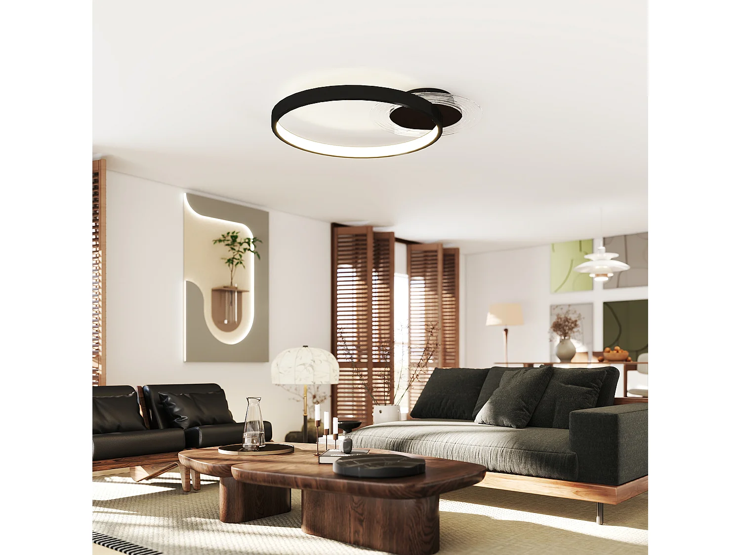 Plafoniera led moderna a 2 anelli con luminosità regolabile nero