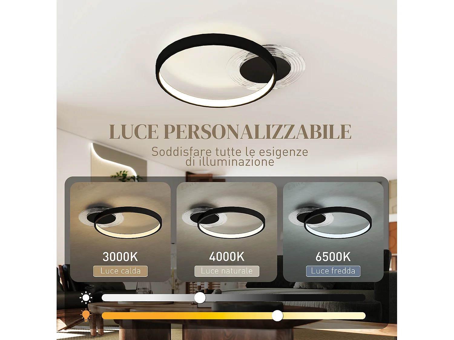 Plafoniera led moderna a 2 anelli con luminosità regolabile nero
