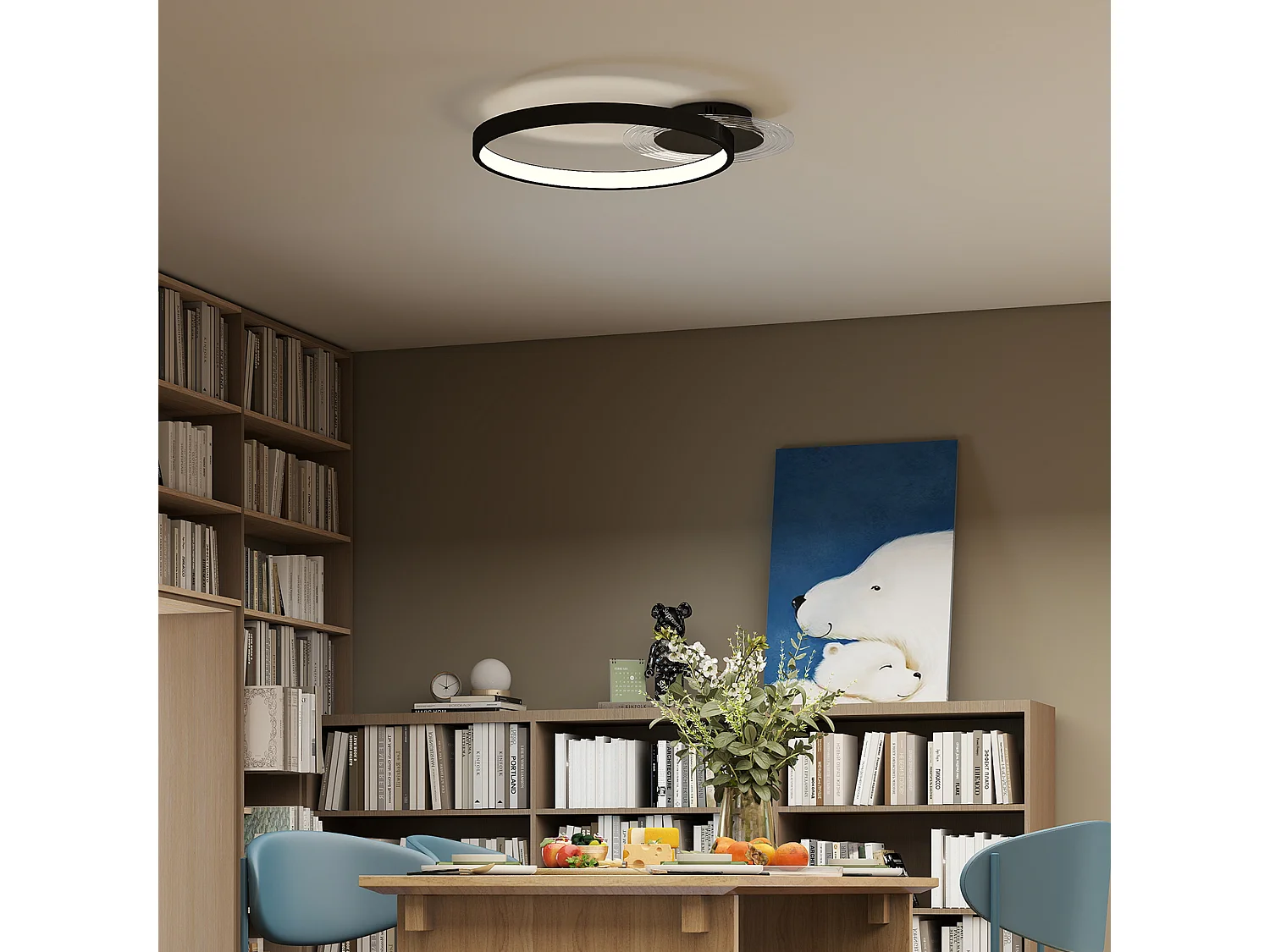 Plafoniera led moderna a 2 anelli con luminosità regolabile nero