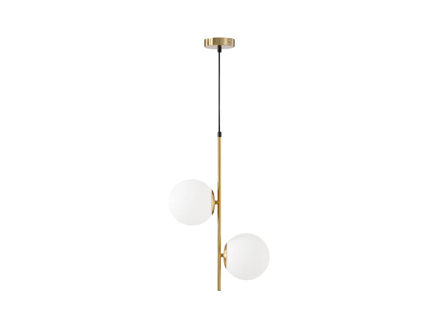 Lampada a sospensione in metallo con 2 paralumi in vetro bianca e oro